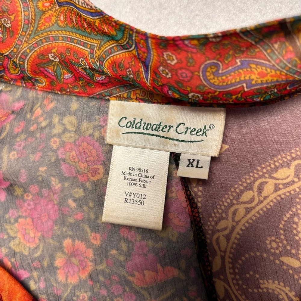 Coldwater Creek Silk Patchwork Floral Paisley Long Sleeve Sheer Blouse Women XL - Picture 4 of 13